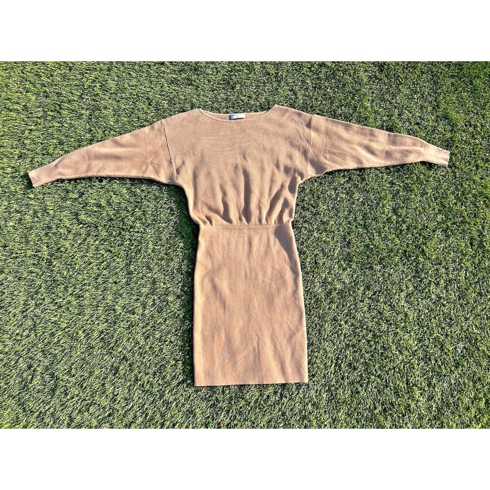Aritzia Babaton Continent Dress S Gold Camel Boat Neck Dolman Knit Sweater Mini - Picture 10 of 16
